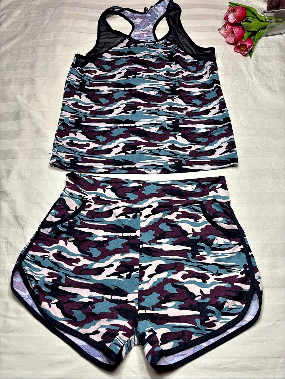 AQ-SPORT Camo Athletic Set in Purple & Blue Size Large